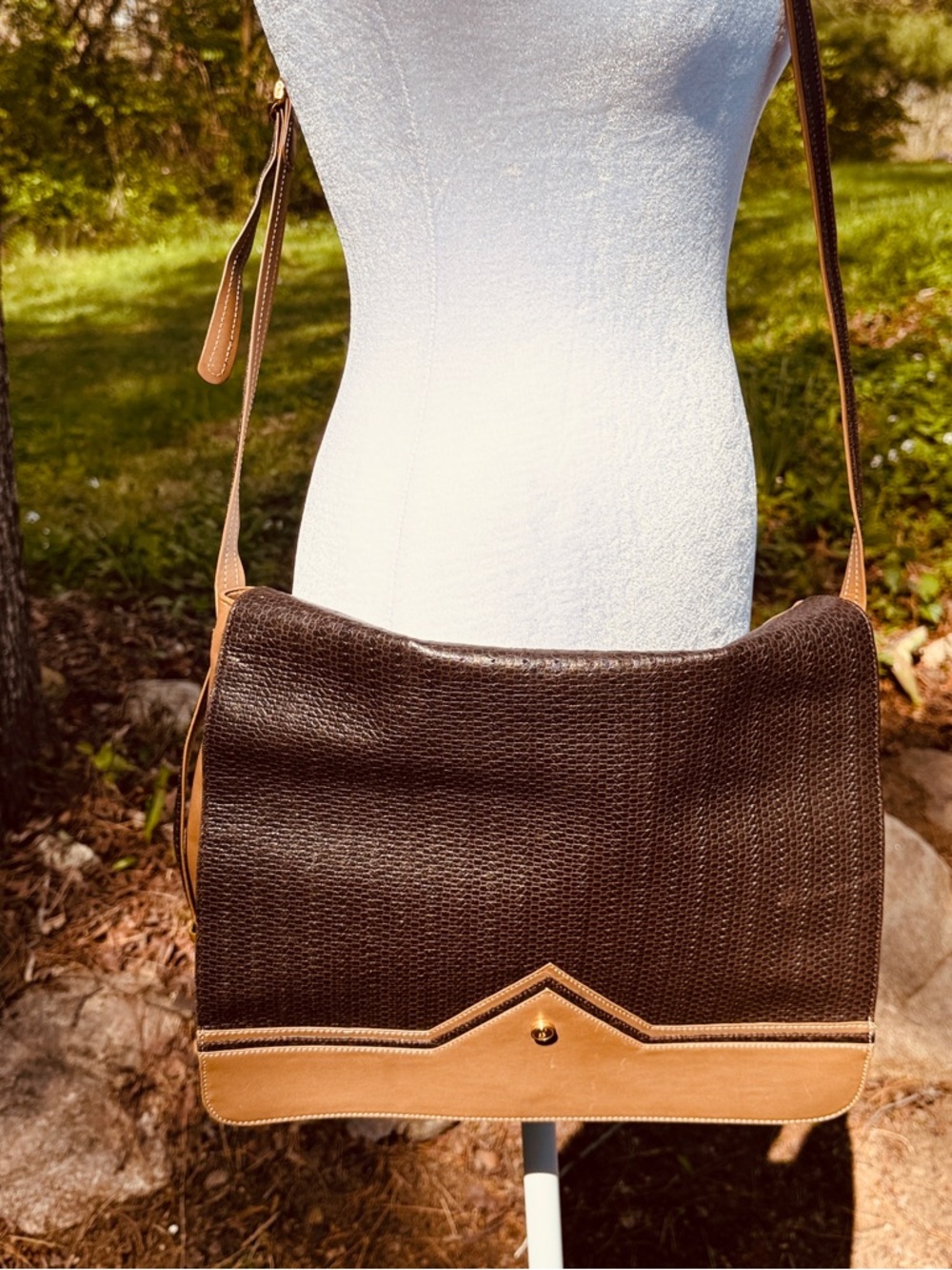 Lladro Shoulder Bag Genuine Leather Brown & Tan Designed In Spain. Vintage.